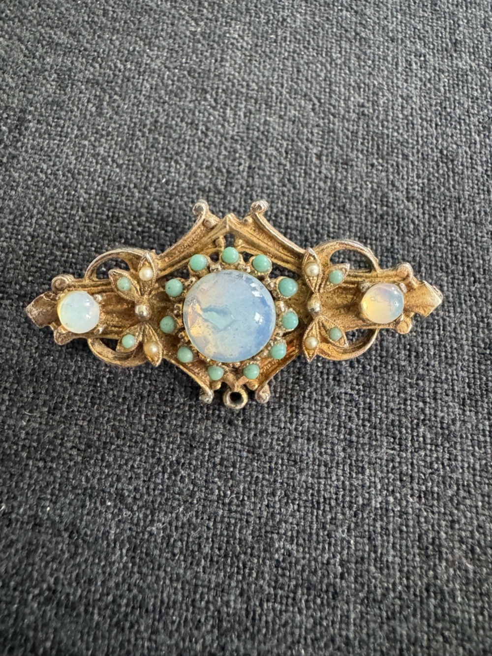 Vintage Gold-Tone Opalescent & Turquoise Stone Brooch